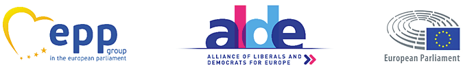 Logos of epp group, Alliance of Liberals and Democrats for Europe, European Parliament