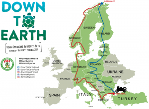 A map of Europe showing the route and the countries Adem is going to visit. 