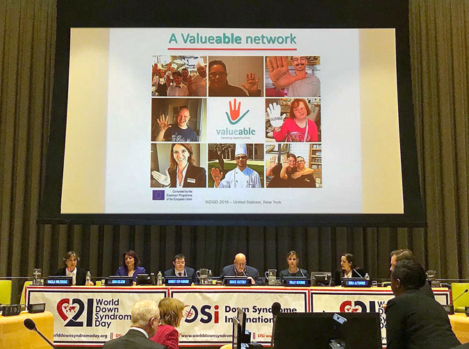 Paola Vulterini presenting the Valuable project during the World Down Syndrome Day Conference in New York at the United Nations Headquarters on the 21st of March.